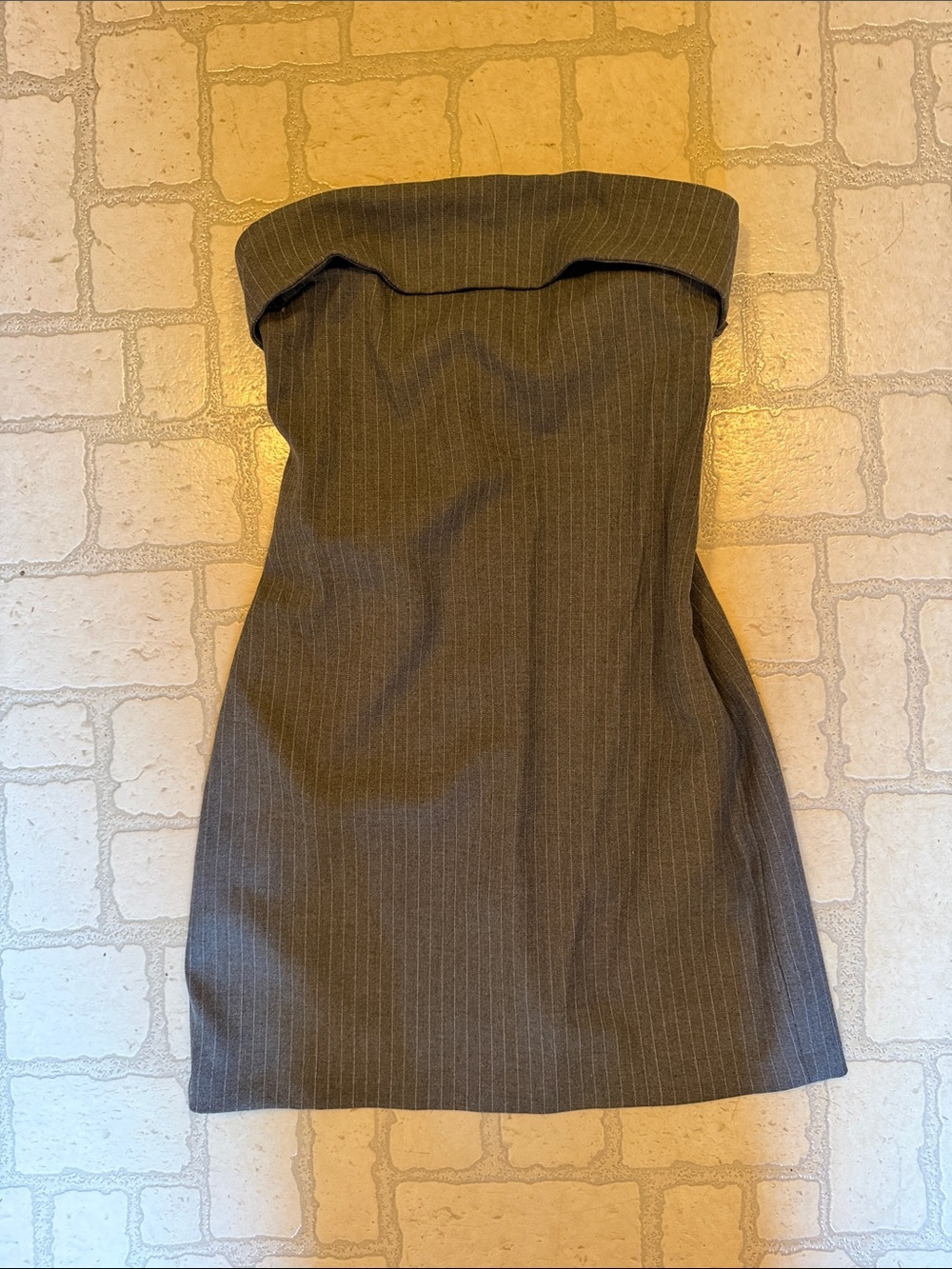 Zara Strapless Pinstripe Mini Dress in Charcoal Gray